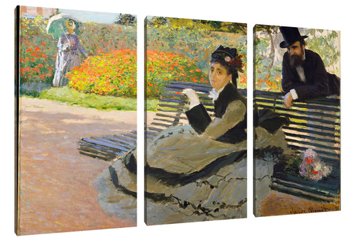 Claude Monet - Camille Monet auf einer Gartenbank Leinwanbild 3Teilig
