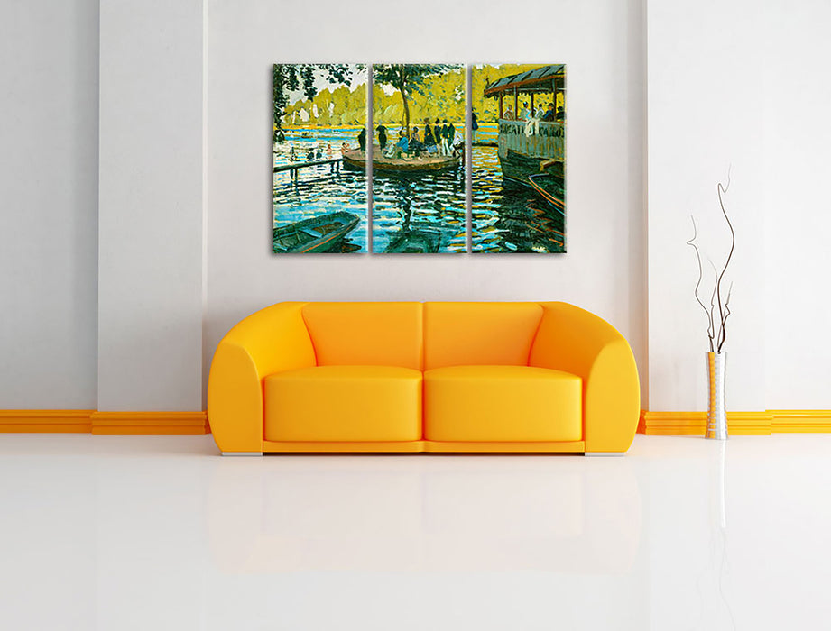Claude Monet - Badende in La Grenouillère Leinwandbild im Wohnzimmer 3Teilig