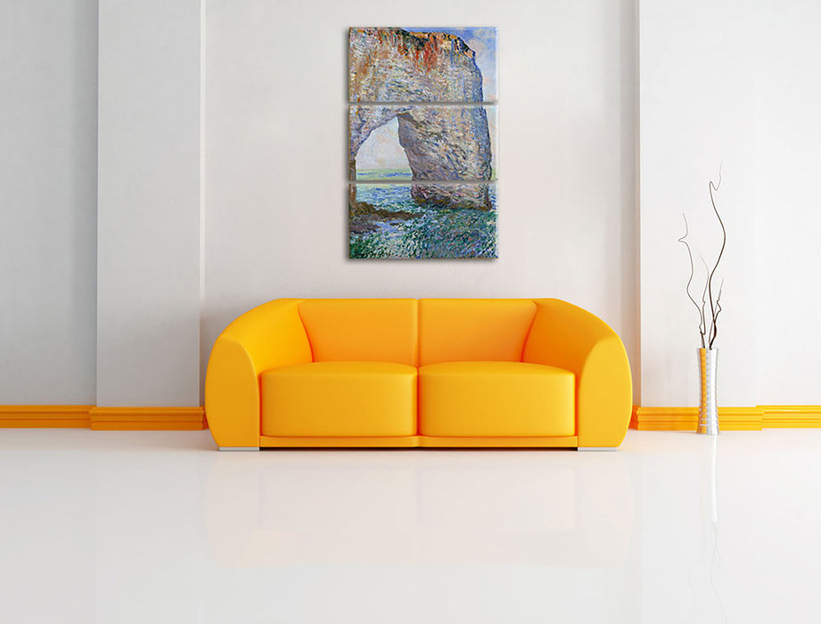 Claude Monet - Die Manneporte bei Étretat Leinwandbild im Wohnzimmer 3Teilig
