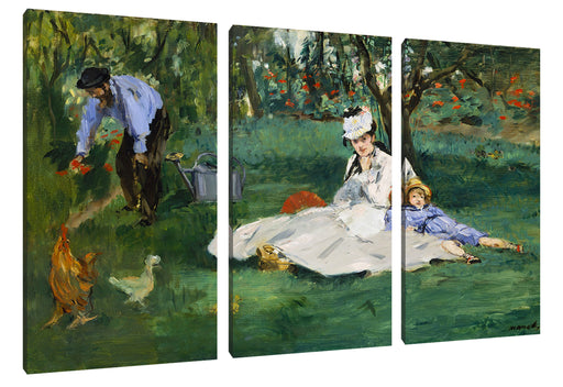 Claude Monet - Die Familie Monet in ihrem Garten Leinwanbild 3Teilig
