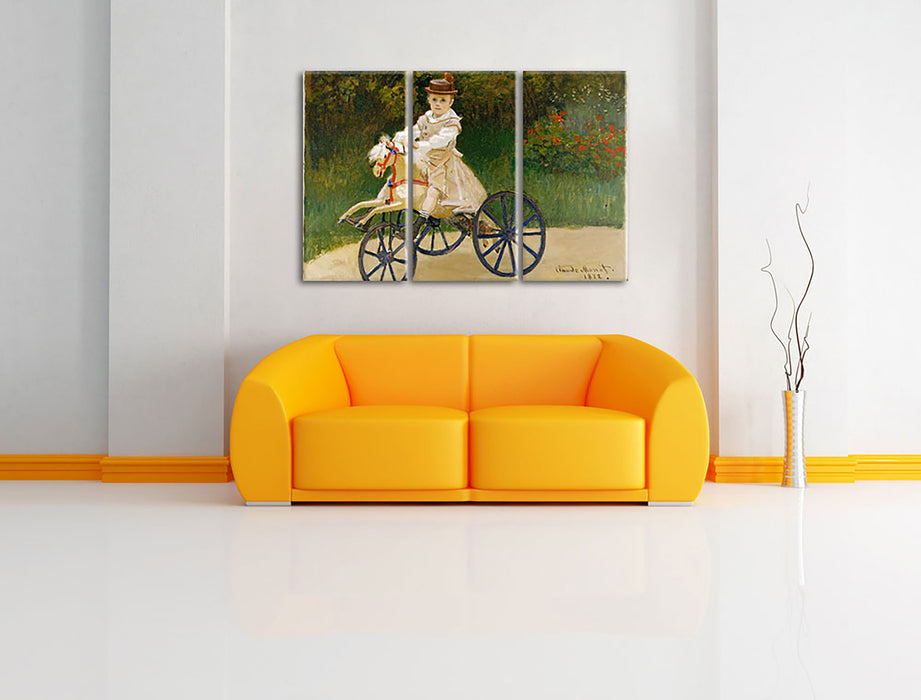 Claude Monet - Jean Monet auf seinem Pferderad Leinwandbild im Wohnzimmer 3Teilig