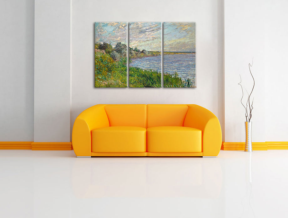 Claude Monet - Die Seine bei Vétheuil Leinwandbild im Wohnzimmer 3Teilig