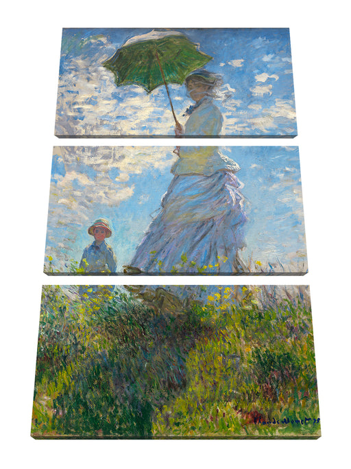Claude Monet - Frau mit Sonnenschirm Leinwanbild 3Teilig