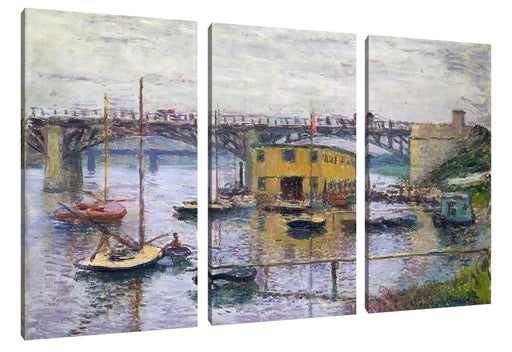 Claude Monet - Brücke bei Argenteuil an einem grauen Leinwanbild 3Teilig