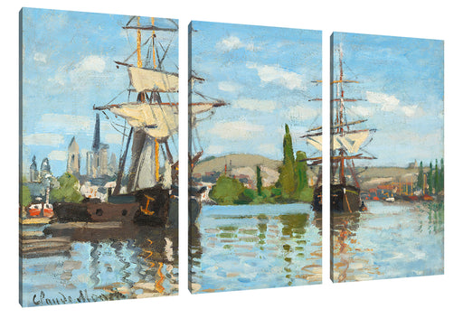 Claude Monet - Schiffe auf der Seine bei Rouen Leinwanbild 3Teilig