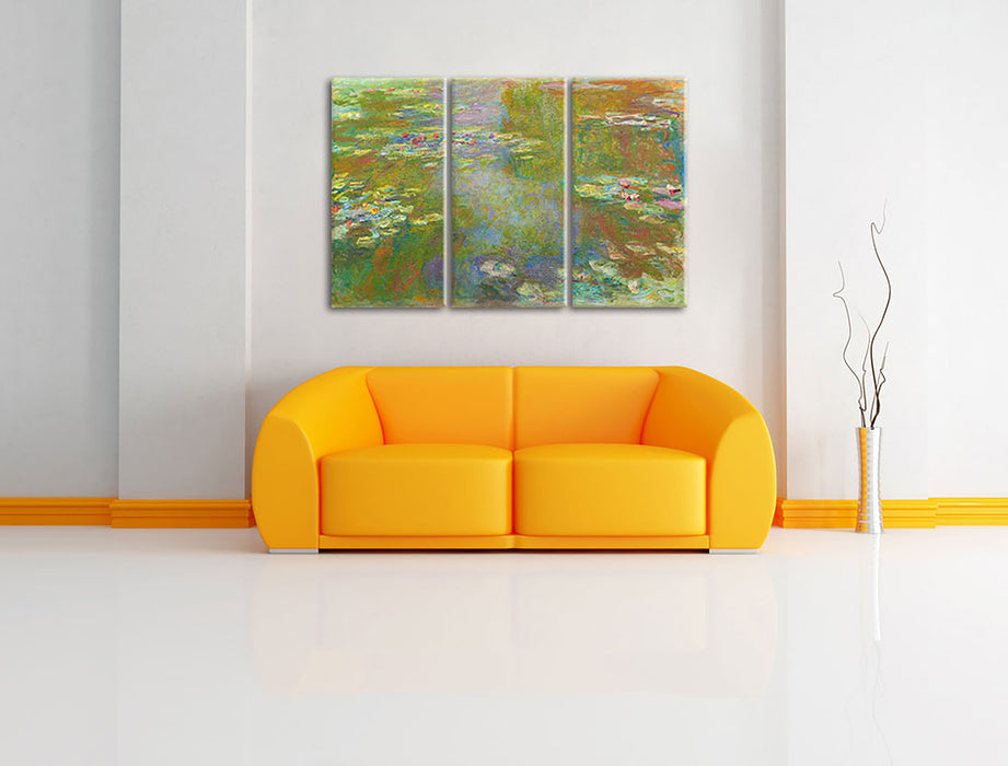 Claude Monet - Seerosenteich Leinwandbild im Wohnzimmer 3Teilig