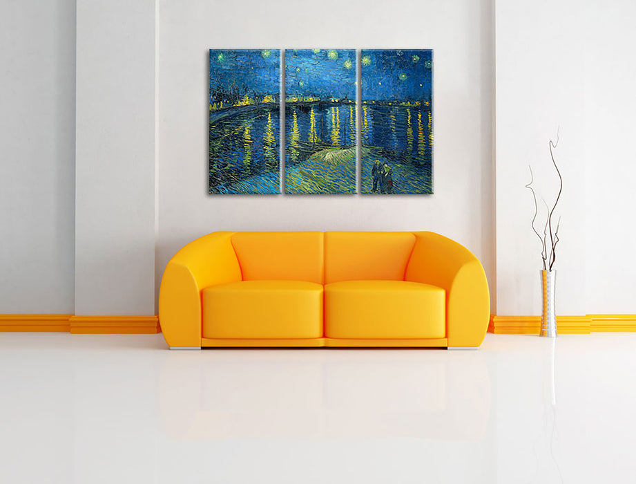 Vincent Van Gogh - Sternennacht über die Rhône Leinwandbild im Wohnzimmer 3Teilig