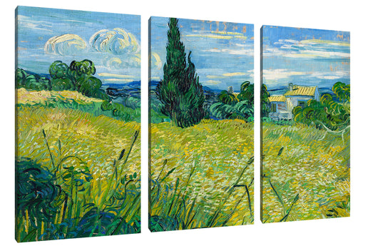 Vincent Van Gogh - Grünes Weizenfeld mit Zypressen Leinwanbild 3Teilig