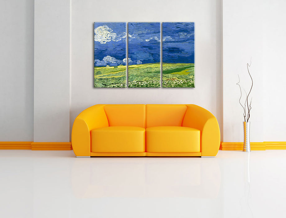 Vincent Van Gogh - Weizenfeld unter Gewitterwolken Leinwandbild im Wohnzimmer 3Teilig