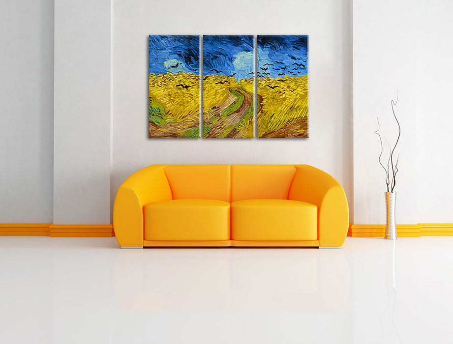Vincent Van Gogh - Weizenfeld mit Krähen Leinwandbild im Wohnzimmer 3Teilig