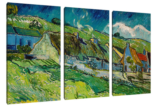 Vincent Van Gogh - Strohgedeckte Landhäuser Leinwanbild 3Teilig
