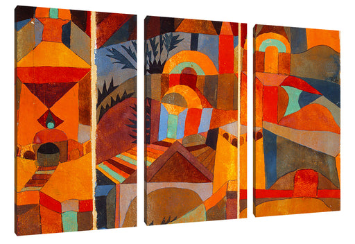 Paul Klee - Tempelgärten Leinwanbild 3Teilig