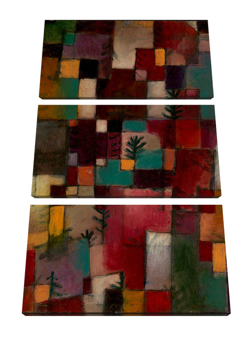 Paul Klee - Rotgrüne und Violett-gelbe Rhythmen Leinwanbild 3Teilig