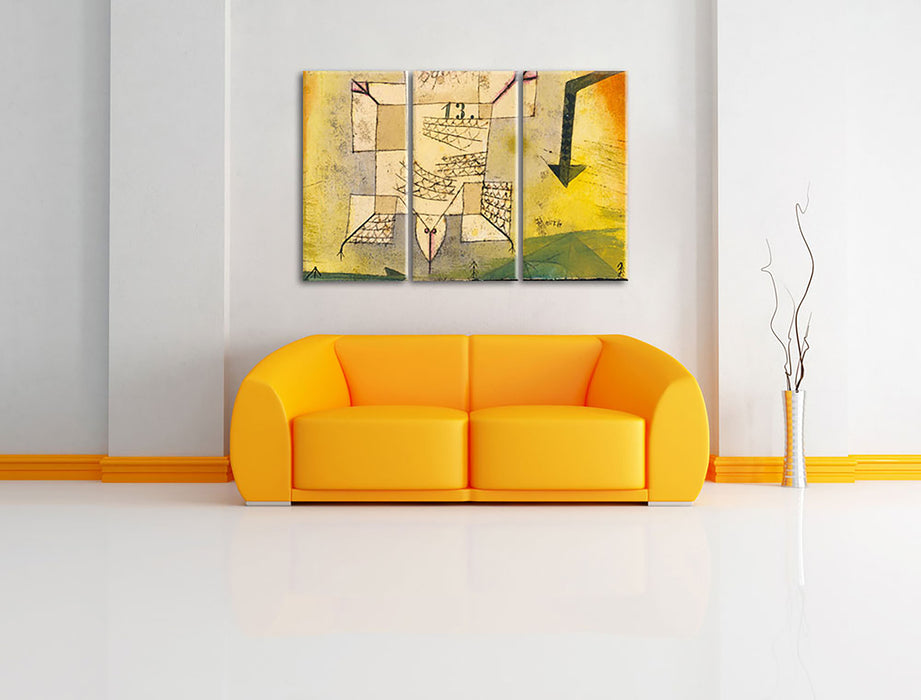 Paul Klee - Abstürzender Vogel Leinwandbild im Wohnzimmer 3Teilig