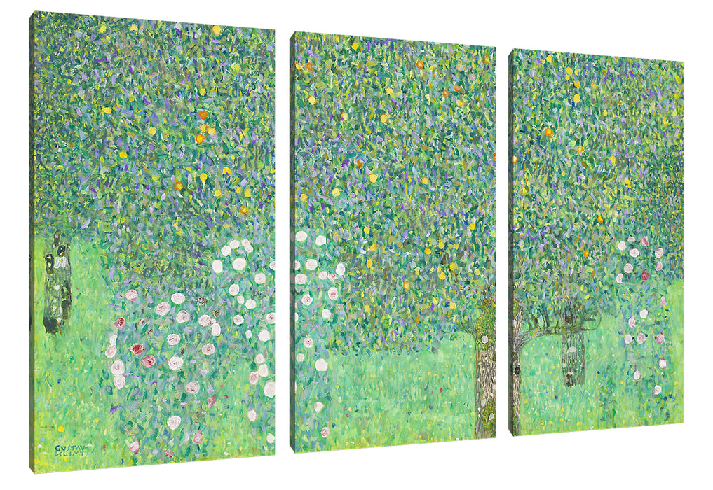 Gustav Klimt - Rosen unter Bäumen Leinwanbild 3Teilig