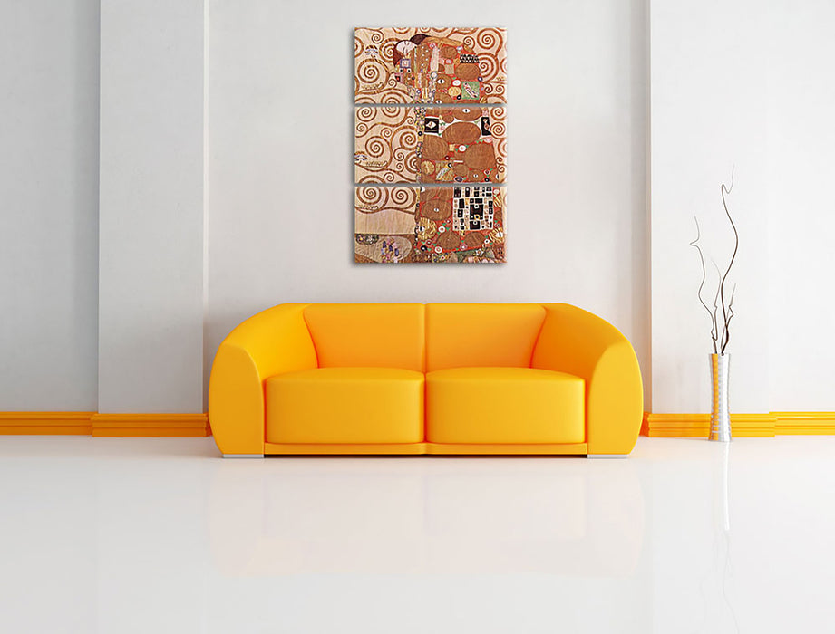 Gustav Klimt - Die Umarmung Leinwandbild im Wohnzimmer 3Teilig