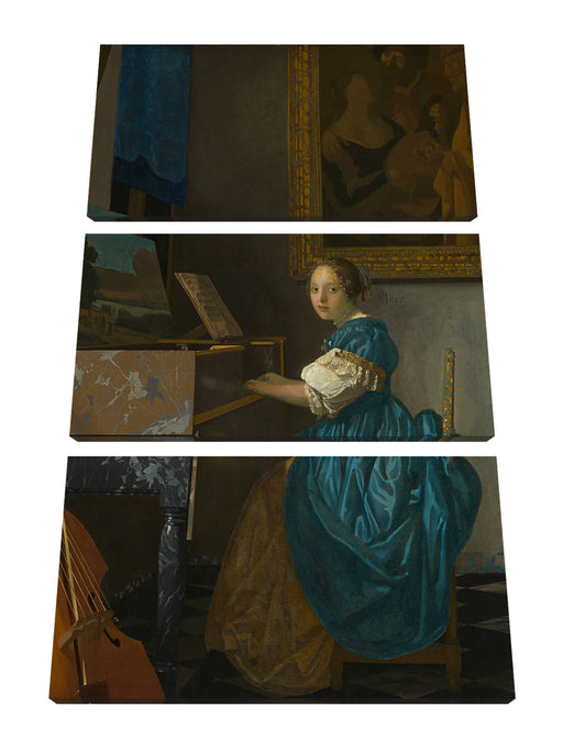 Johannes Vermeer - Sitzende Virginal Spielerin Leinwanbild 3Teilig