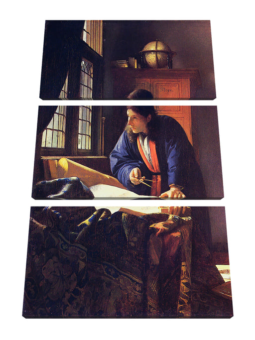 Johannes Vermeer - Der Geograph Leinwanbild 3Teilig