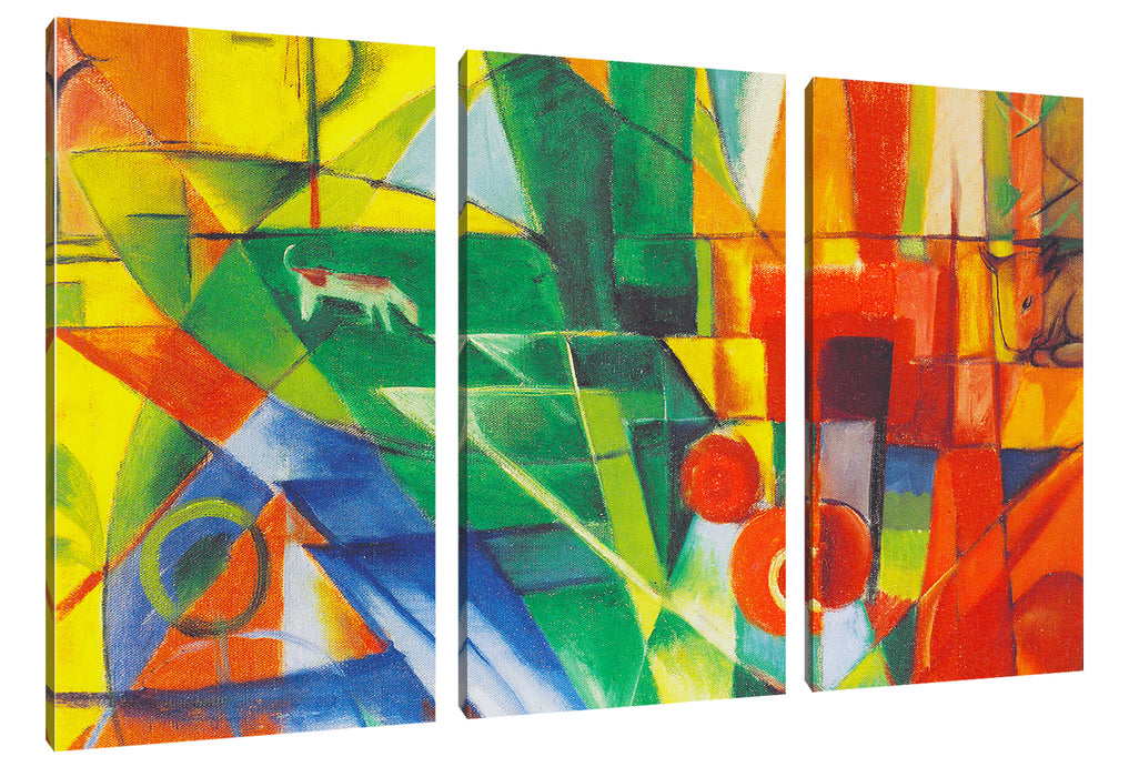 Franz Marc - Landschaft mit Haus Hund und Rind Leinwanbild 3Teilig