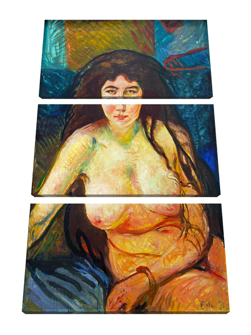 Edvard Munch - Sitzende Nackte Leinwanbild 3Teilig