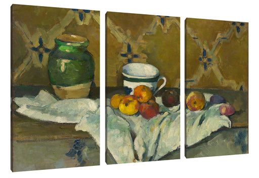 Paul Cézanne  - Stillleben mit Krug Tasse und Äpfel Leinwanbild 3Teilig