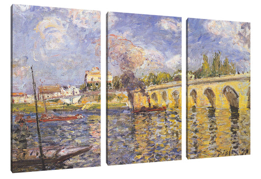 Alfred Sisley - River Steamboat and Bridge  Leinwanbild 3Teilig