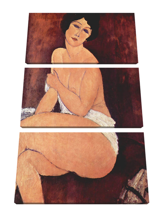 Amedeo Modigliani - Sitzende Nackte auf Divan Leinwanbild 3Teilig