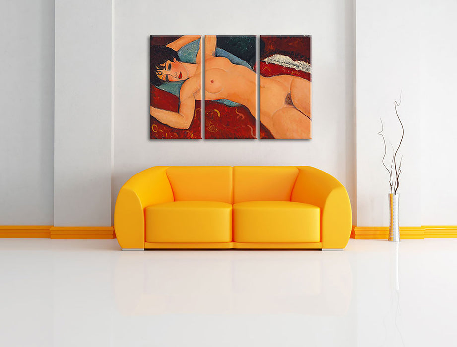 Amedeo Modigliani - Nu couché Leinwandbild im Wohnzimmer 3Teilig