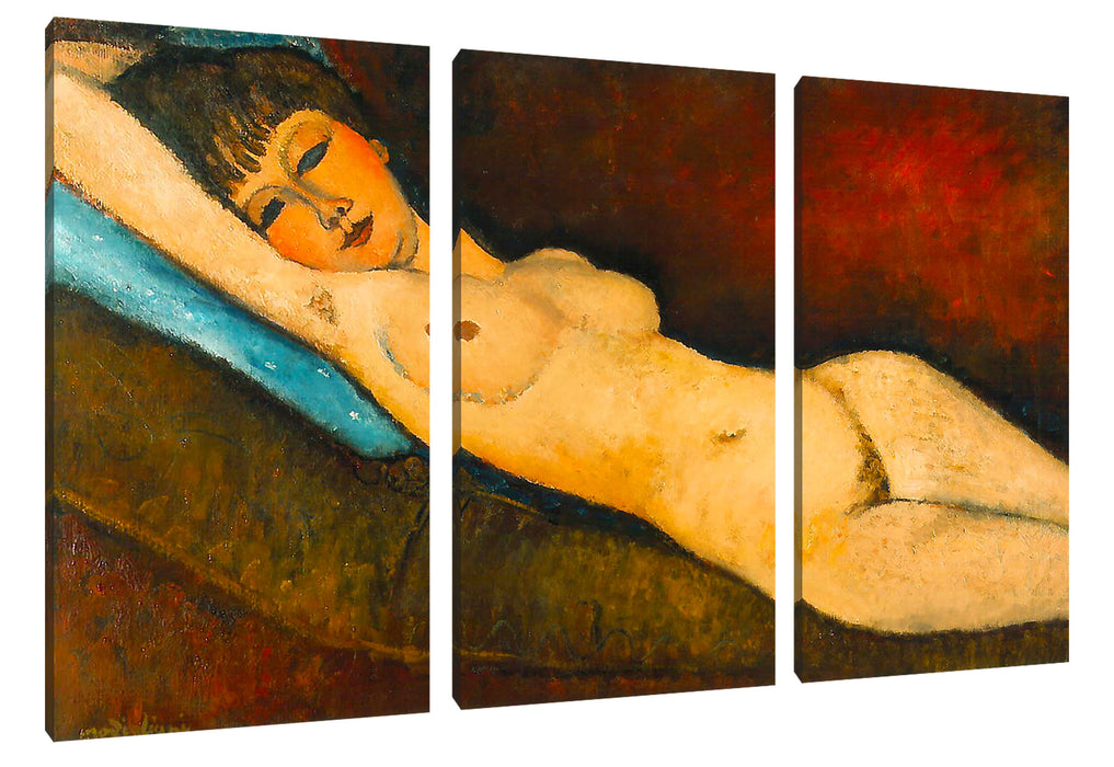 Amedeo Modigliani - Nu Couché au coussin bleu Leinwanbild 3Teilig