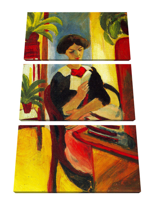 August Macke - Abstrakt Elizabeth Reading Leinwanbild 3Teilig