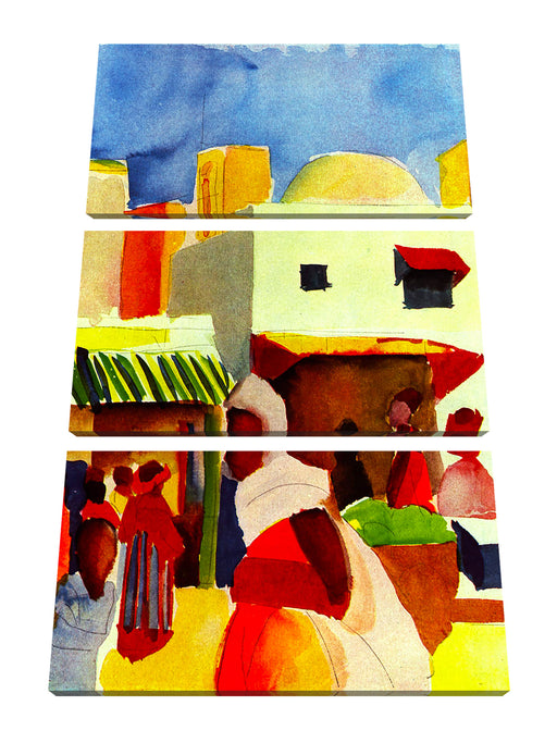 August Macke - Markt in Tunis  Leinwanbild 3Teilig