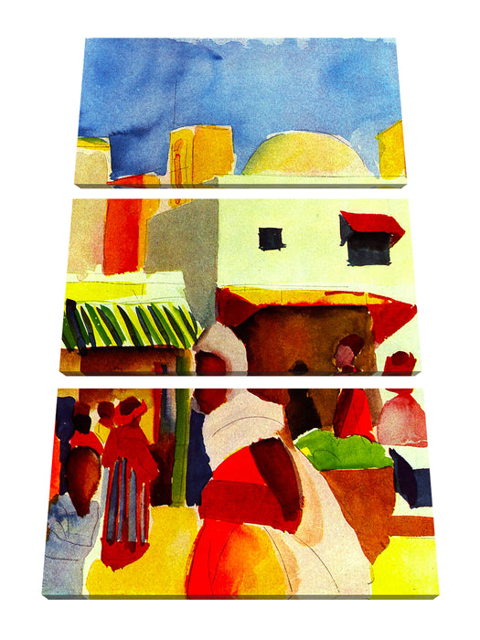 August Macke - Markt in Tunis  Leinwanbild 3Teilig