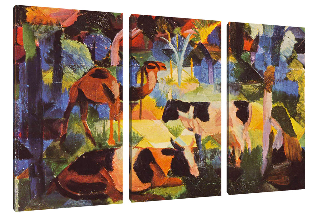 August Macke - Landschaft mit Kühen und Kamel Leinwanbild 3Teilig