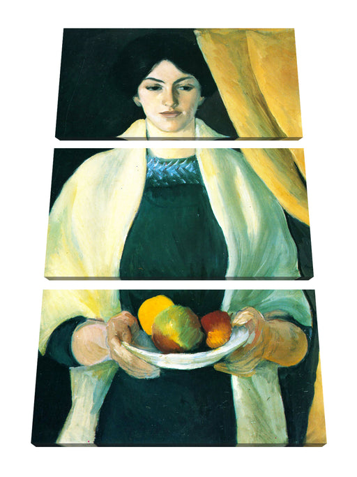 August Macke - Frau des Künstlers mit Äpfeln  Leinwanbild 3Teilig