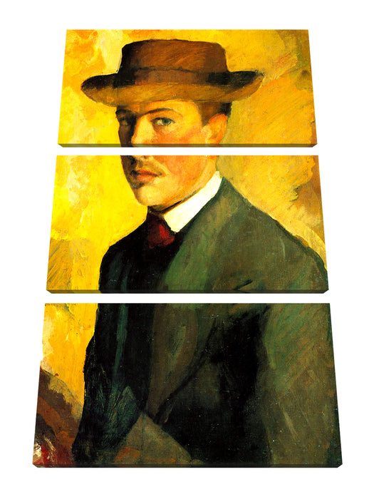 August Macke - Selbstportrait mit Hut  Leinwanbild 3Teilig