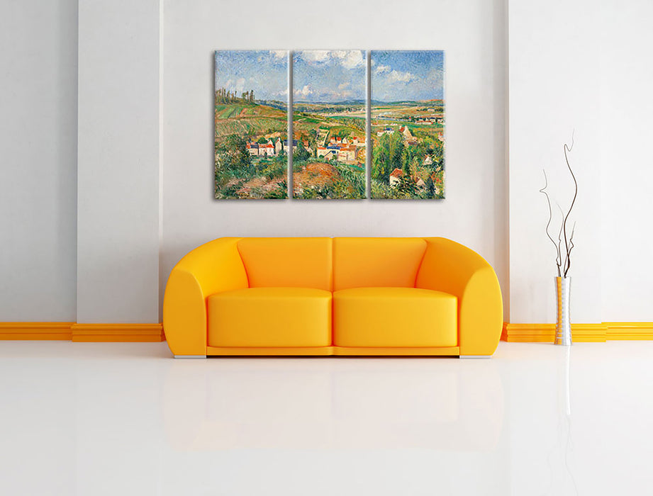 Camille Pissarro - L'HERMITAGE EN ÉTÉ PONTOISE  Leinwandbild im Wohnzimmer 3Teilig
