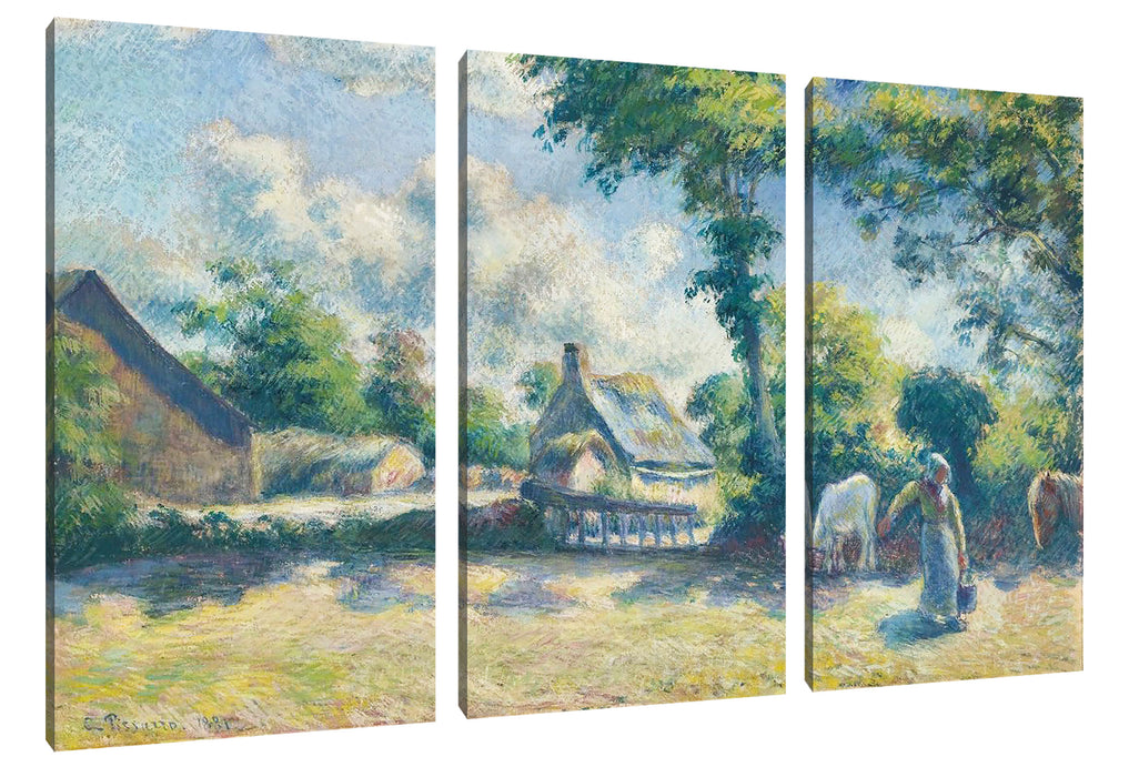 Camille Pissarro - PAYSAGE À MELLERAY FEMME DONNANT  Leinwanbild 3Teilig