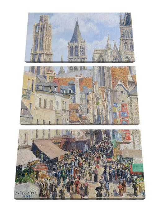 Camille Pissarro - Rouen Rue de l'Épicerie  Leinwanbild 3Teilig