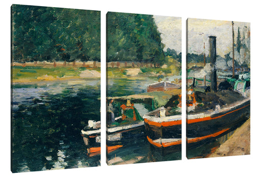 Camille Pissarro - Barges at Pontoise  Leinwanbild 3Teilig