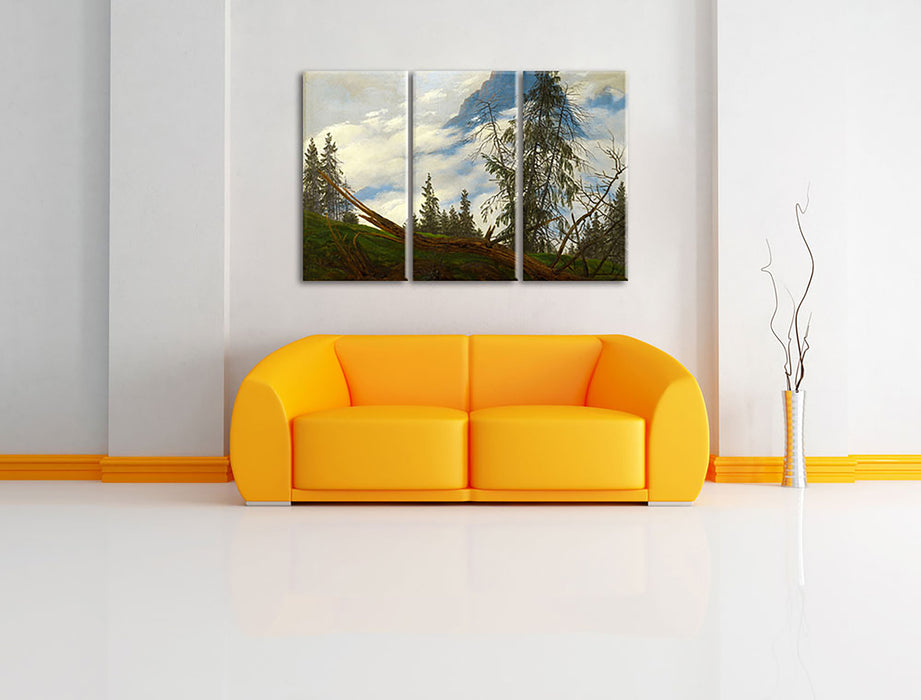 Caspar David Friedrich - Berggipfel mit ziehenden Wolke Leinwandbild im Wohnzimmer 3Teilig