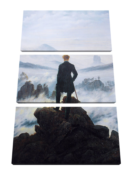 Caspar David Friedrich - Wanderer über dem Nebelmeer Leinwanbild 3Teilig