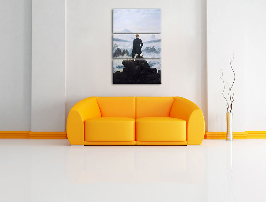 Caspar David Friedrich - Wanderer über dem Nebelmeer Leinwandbild im Wohnzimmer 3Teilig