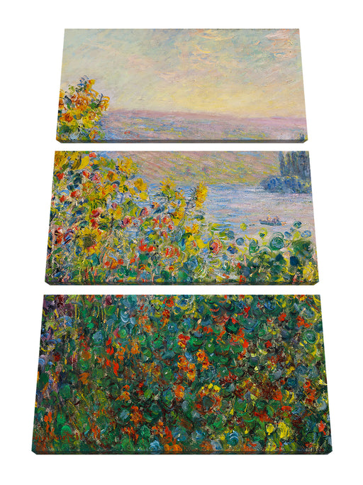 Claude Monet - Blumenbeete in Vetheuil  Leinwanbild 3Teilig