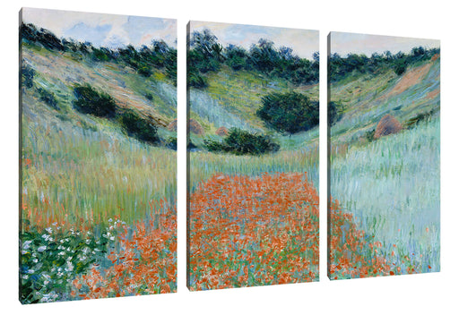 Claude Monet - Mohnfeld bei Giverny  Leinwanbild 3Teilig