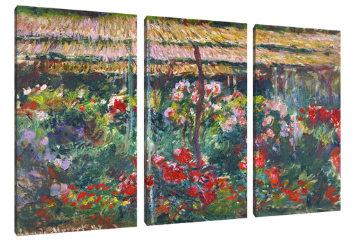 Claude Monet - Pfingstrosen-Garten  Leinwanbild 3Teilig