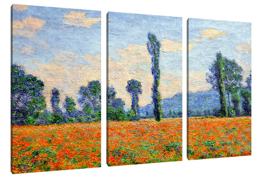Claude Monet - Mohnfeld Giverny  Leinwanbild 3Teilig