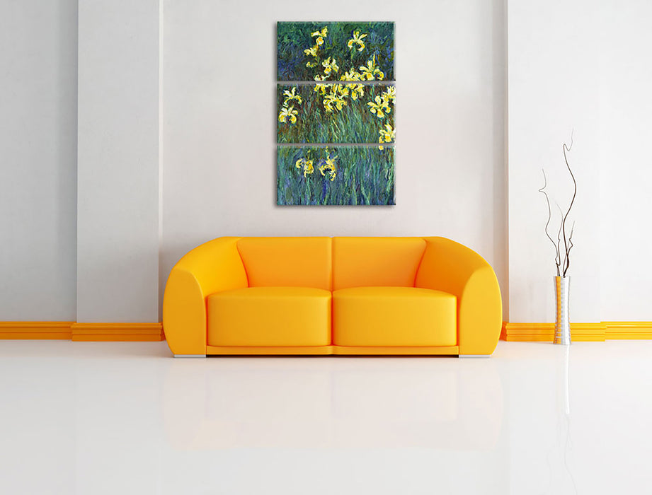 Claude Monet - Gelbe Schwertlilien  Leinwandbild im Wohnzimmer 3Teilig