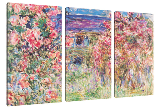 Claude Monet - Das Haus in den Rosen  Leinwanbild 3Teilig