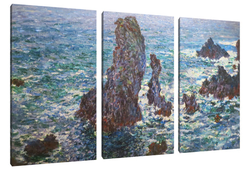 Claude Monet - Felsen bei Belle-Ile Leinwanbild 3Teilig
