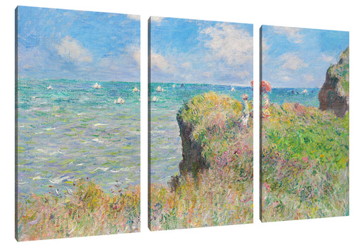 Claude Monet - Spaziergang auf Klippen-Ebene bei Pourvi Leinwanbild 3Teilig